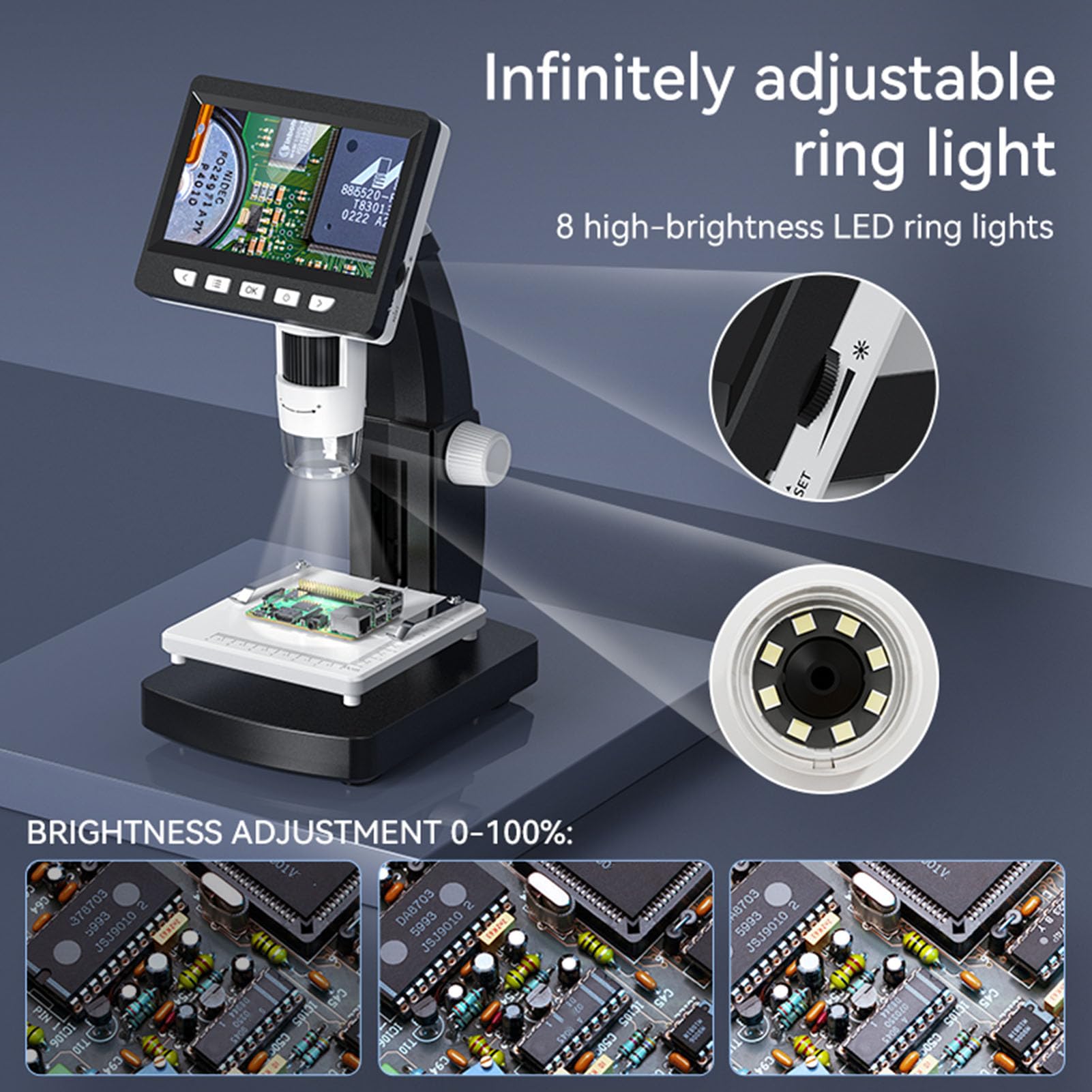 Luocute Microscopio Digitale per Adulti, Schermo IPS da 4,3 Pollici