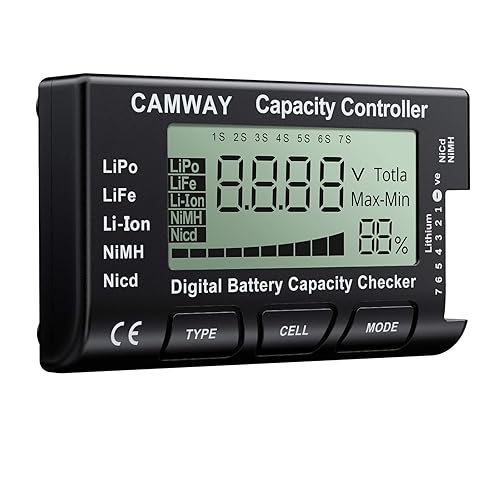 CAMWAY Probador de capacidad de batería digital RC Cellmeter Lipo Probador de batería LCD Controlador de comprobador de batería para LiPo Life