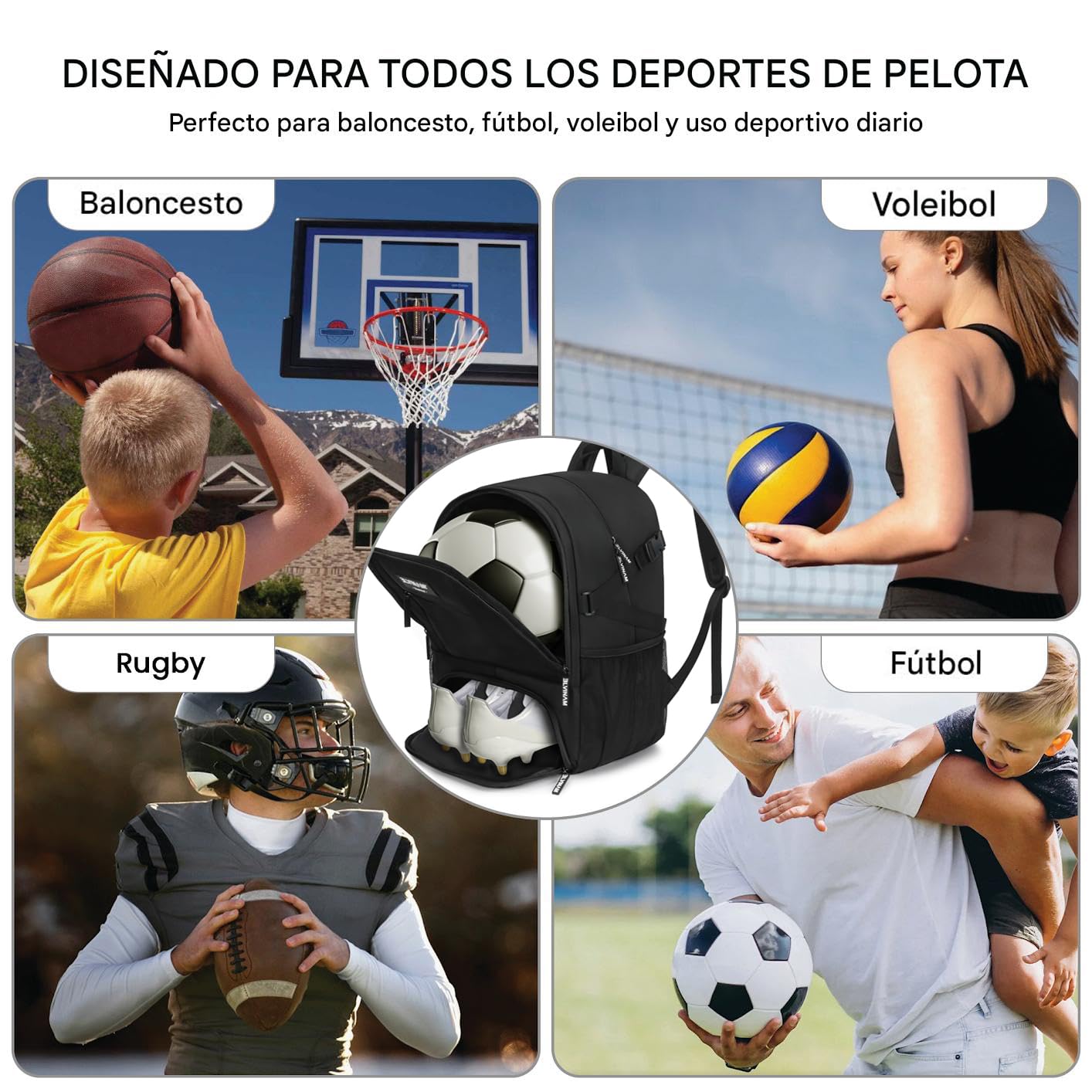 Zaino da calcio unisex con scomparto per pallone e stivali – Zaino sportivo grande impermeabile per donna, uomo, bambino e ragazza – perfetto per allenamenti, scuola e palestra