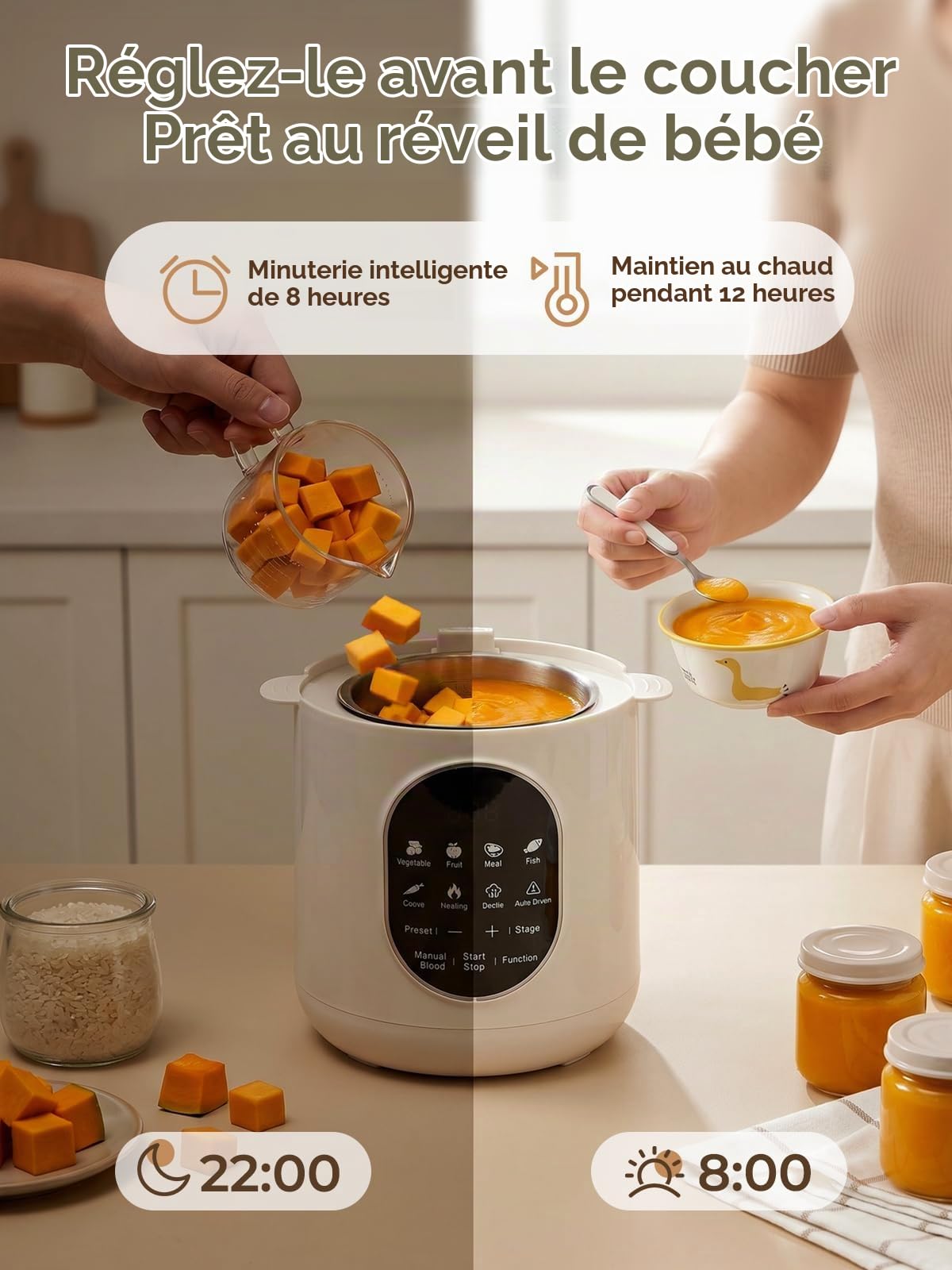 Robot Cuiseur Bébé Multifonctions, Nutri Ease Toutes les Étapes, avec 3 Programmes, Cuiseur Vapeur Mixeur One Step, Auto-Nettoyage, Cuisson & Mixage Auto, Alimentation Bébé Maison Saine, Sans BPA