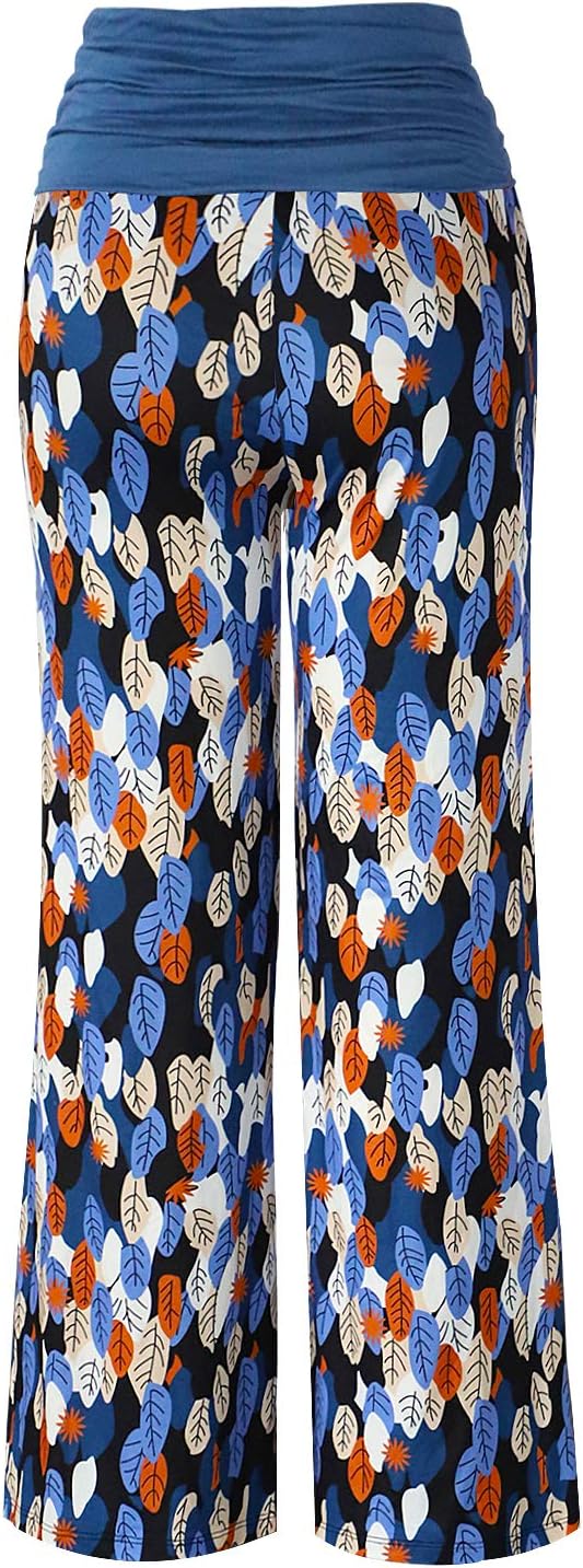 Gracyoga Women's Comfy Pajama Pants Wide Leg Lounge Palazzo Yoga Pants Stretch Casual Floral Print Fold Waist Pants - Image 5