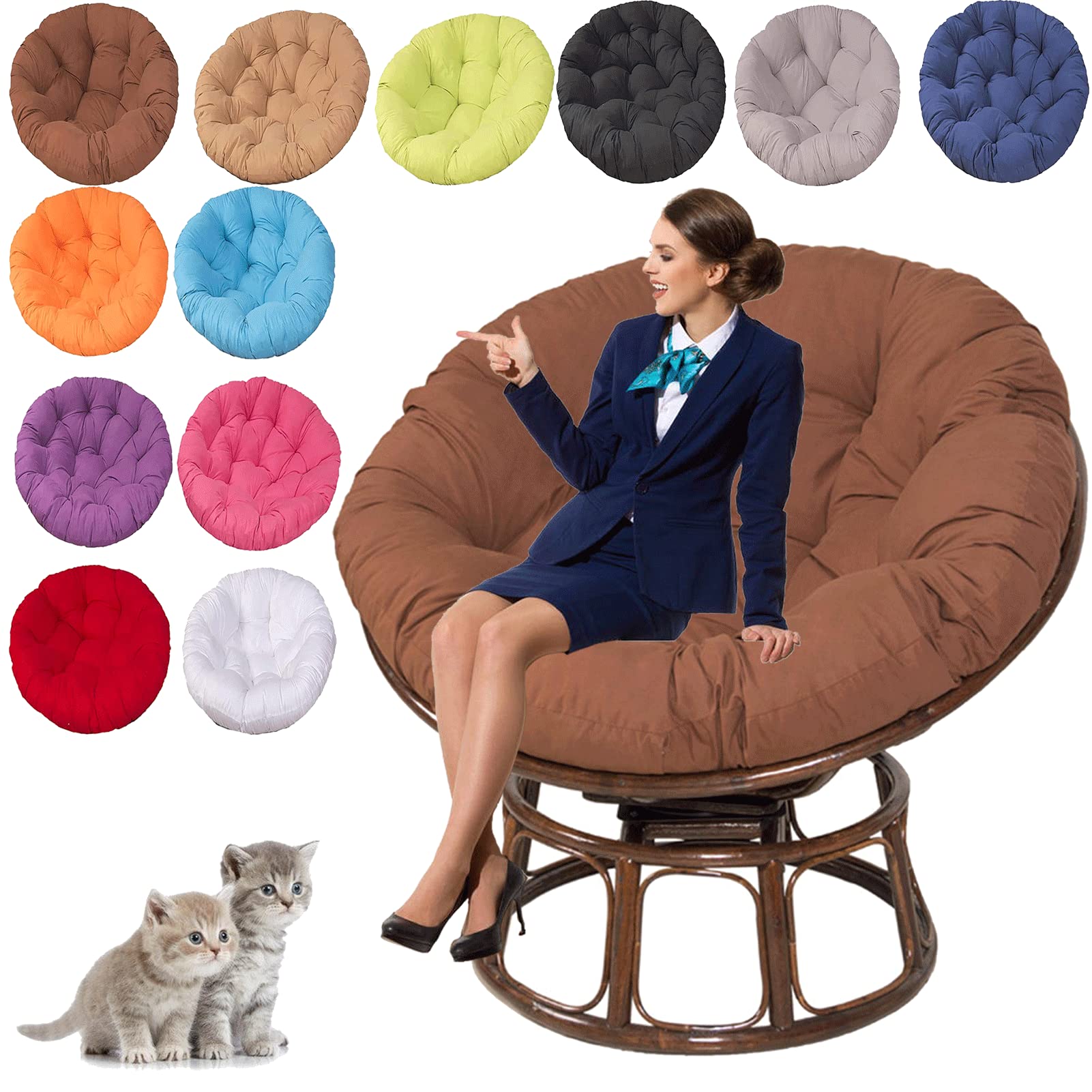 UIHECTA Garden Swing Cushion Replacement, Round Hanging Egg Chair Pads, Papasan Round Chair Cushions, Rocking Chair Cushion, for Outdoor Garden, Balcony and Living Room,02,130×130cm/51.18×51.18in