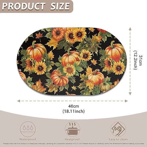 Miniatura 4 de Manteles individuales ovalados de calabaza, lavables, resistentes al calor, antideslizantes, 12 x 18 pulgadas, para comedor, cocina, cena,