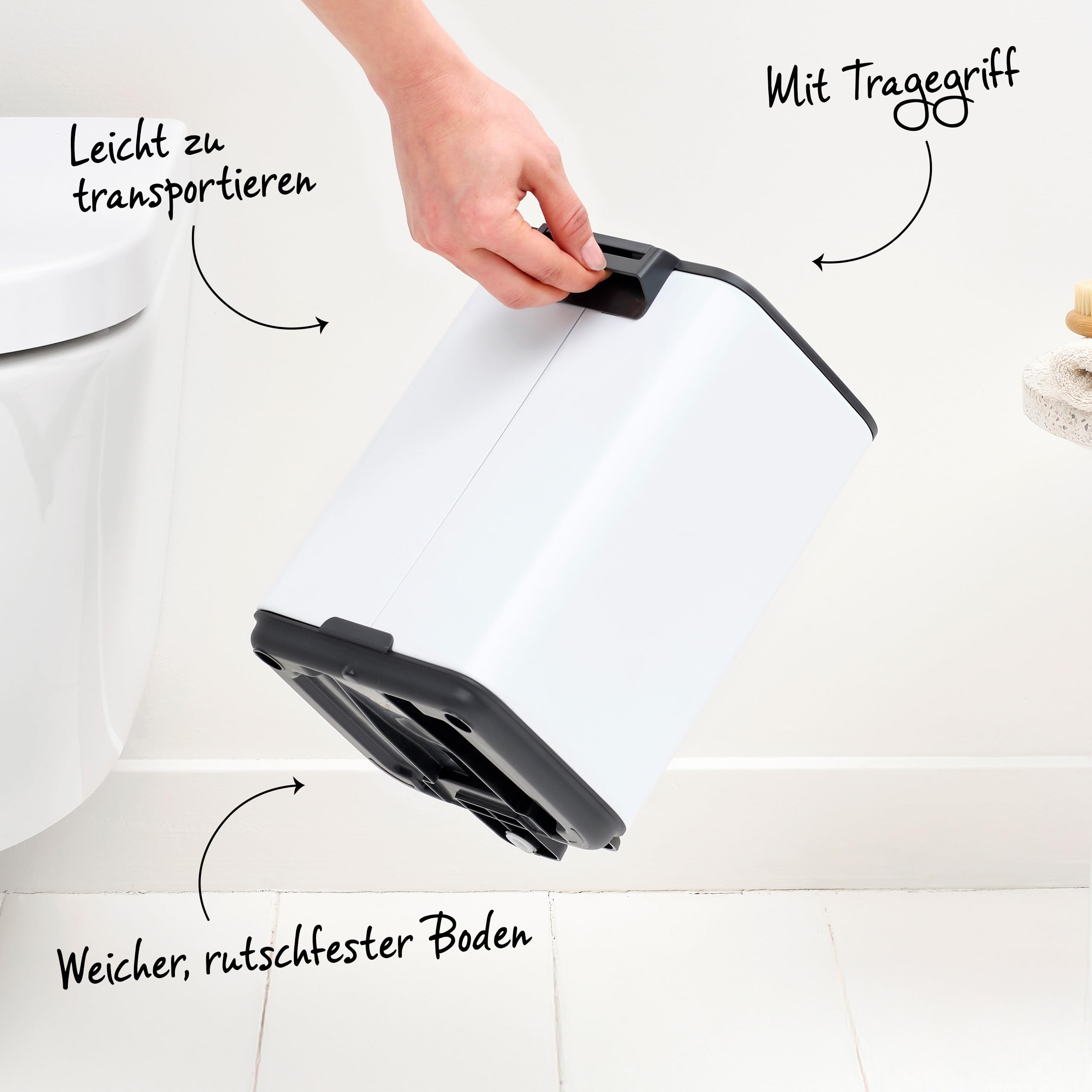 Brabantia Bo Treteimer 7 L (schwarzgrau), platzsparender Mini Mülleimer mit Soft-Close-Funktion und leichtgängigem Pedal, Badmülleimer mit herausnehmbarem Inneneimer, inklusive PerfectFit Müllbeuteln