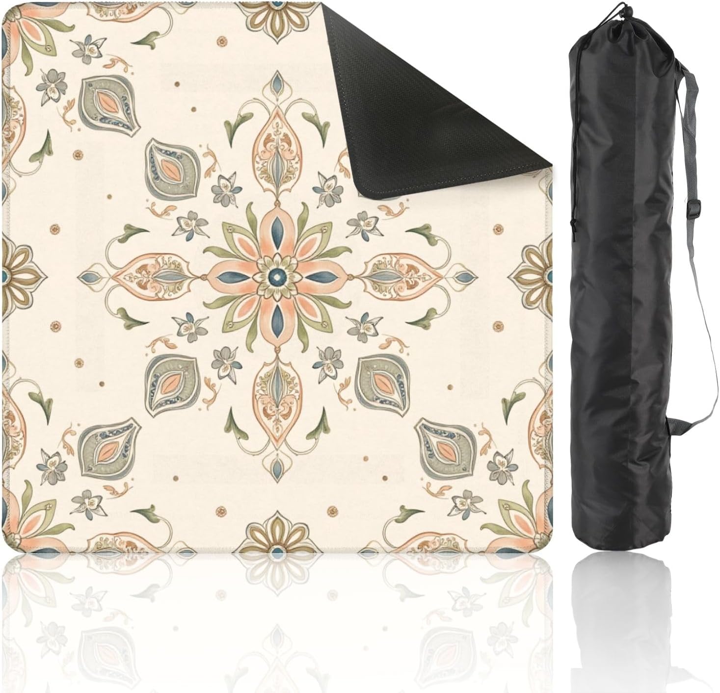 Mahjong Mat with Carrying Bag 31.5" x 31.5" Non-Slip Noise Reduction Elegant Floral Leopard Print Frame Daisies Flourishes Table Mat for Mahjong Poker Dominoes Card Board Tile Games