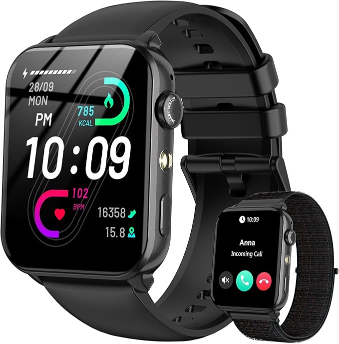 IOWODO Reloj Inteligente Hombre Mujer, Smartwatch Mujer con 2 Correas,1.91" Reloj Deporte con Funciún Llamadas y Whatsapp Mensajes Bluetooth,100 Modos Deporte para iOS Android Teléfono (Negro)