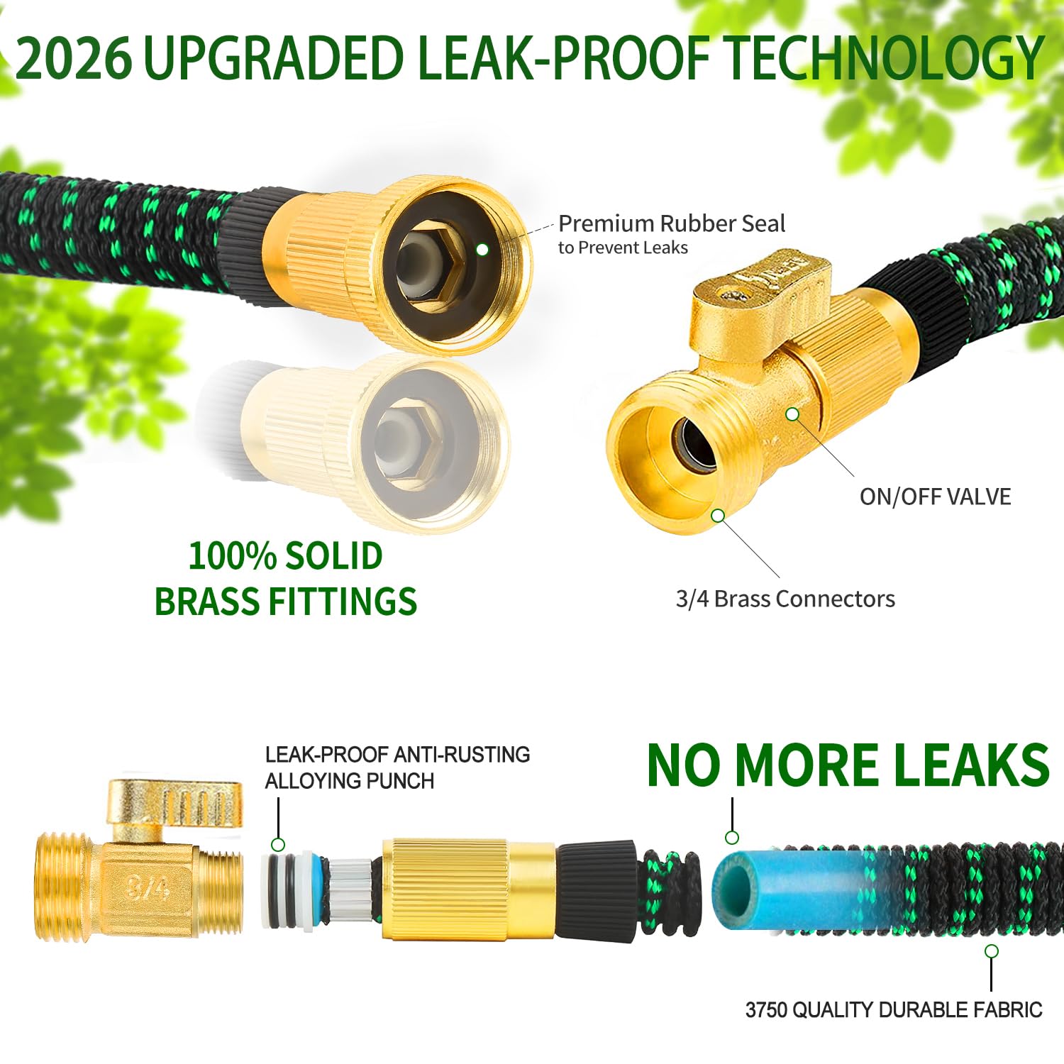 Expandable Garden Hose - 50 ft Expanding Water Garden Hoses, No Kink Lightweight Flexible Hose with 3/4" Solid Fittings and 4-Layer Latex Cores - 50ft Retractable Stretch Car Washing Pipes — view 2