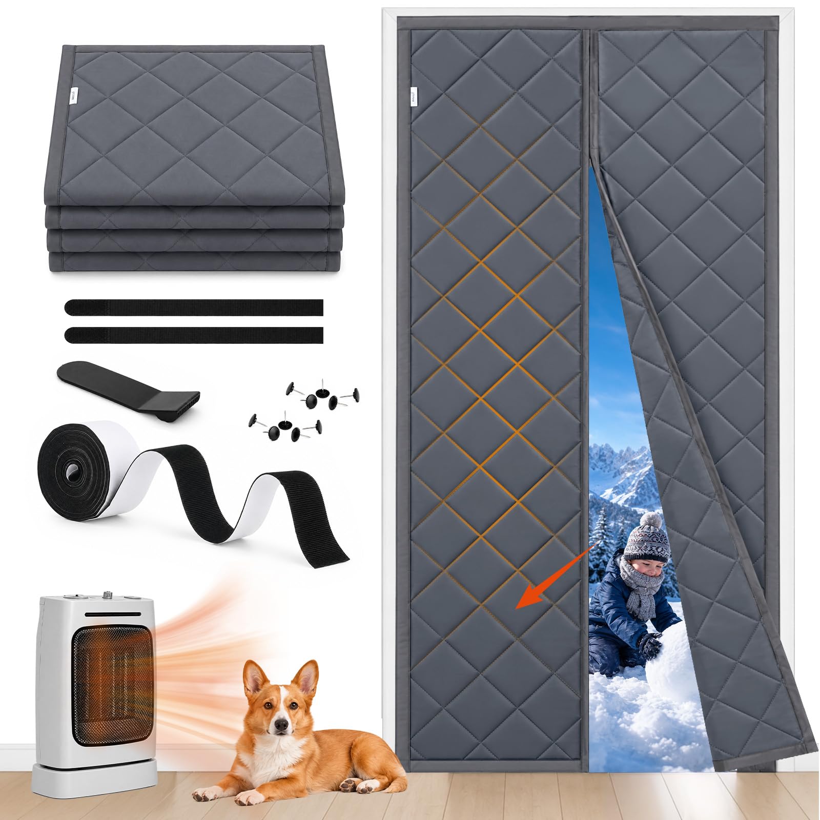 Anpro Magnetic Thermal Insulated Door Curtain 90 x 210 cm,Windproof