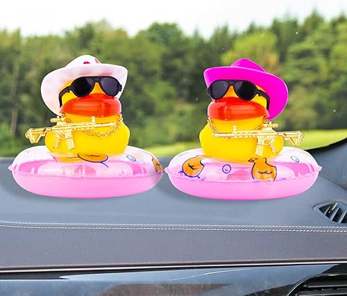 Miniatura 6 de Decoración de tablero de instrumentos de pato vaquero para automóvil, accesorios con accesorios especiales, mini anillo de natación, sombrero de