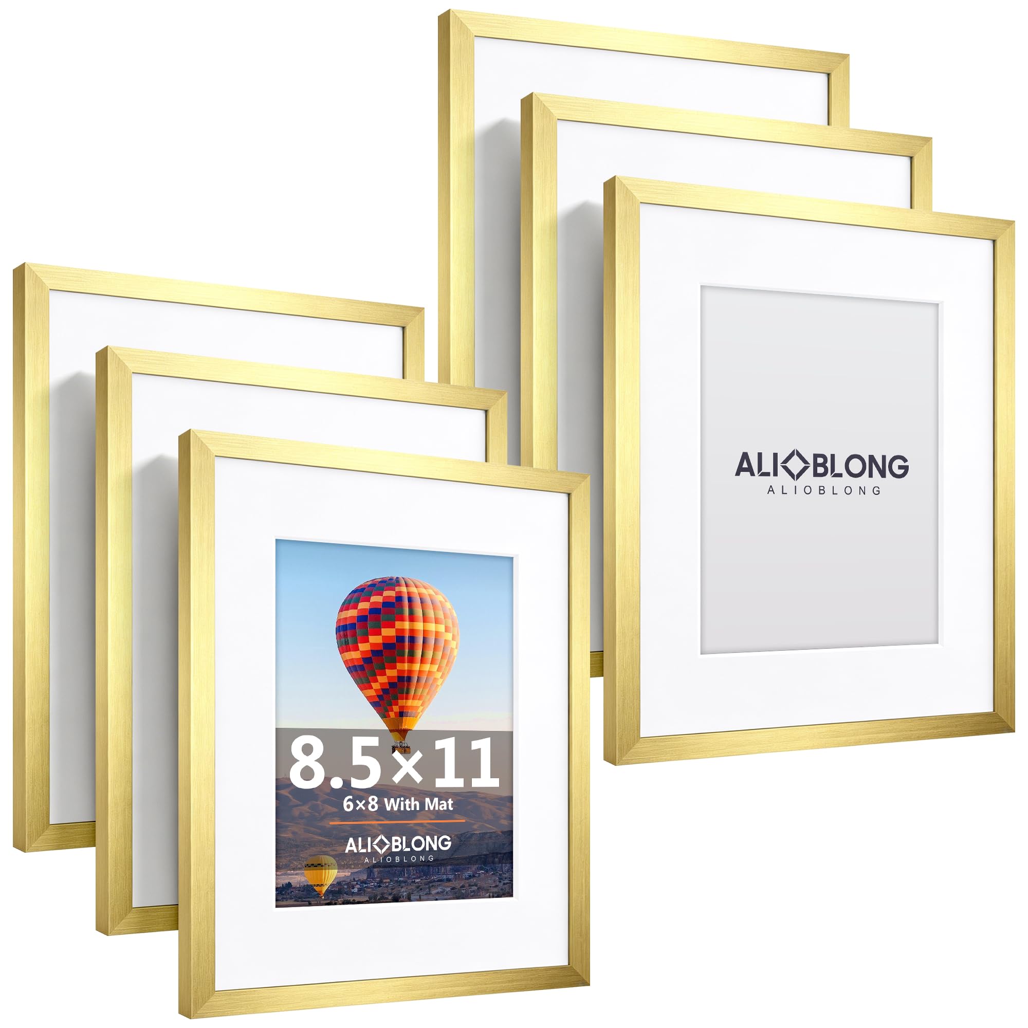 Set di 6 cornici portafoto in legno ingegnerizzato oro, con plexiglass HD, immagini da 15 x 20 cm con passepartout o 20 x 28 cm senza passepartout, cornici multiple, per collage da tavolo o