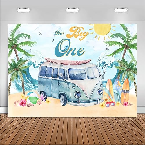Mocsicka The Big One - Telón de fondo para el primer cumpleaños de la playa, surf, decoración para fiesta de primer cumpleaños, pancarta de