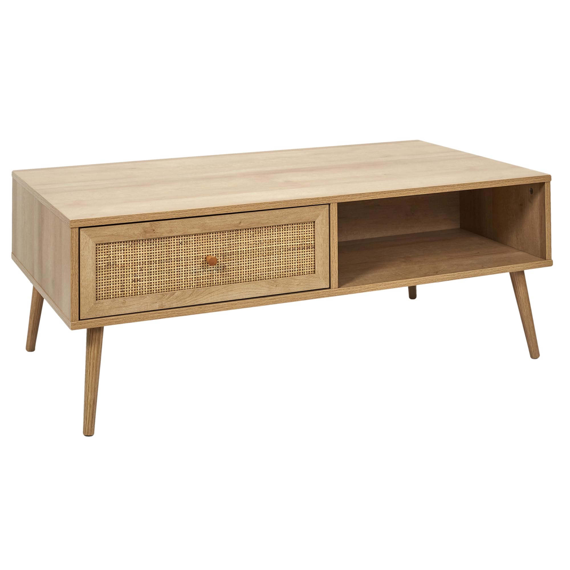 HOME DECO FACTORY - Table Basse en Bois avec Tiroir et Case de Rangement pour Salon ou Salle à Manger - Dimensions 110 x 59 x 41,​5 cm - Couleur Marron - Modèle Bali