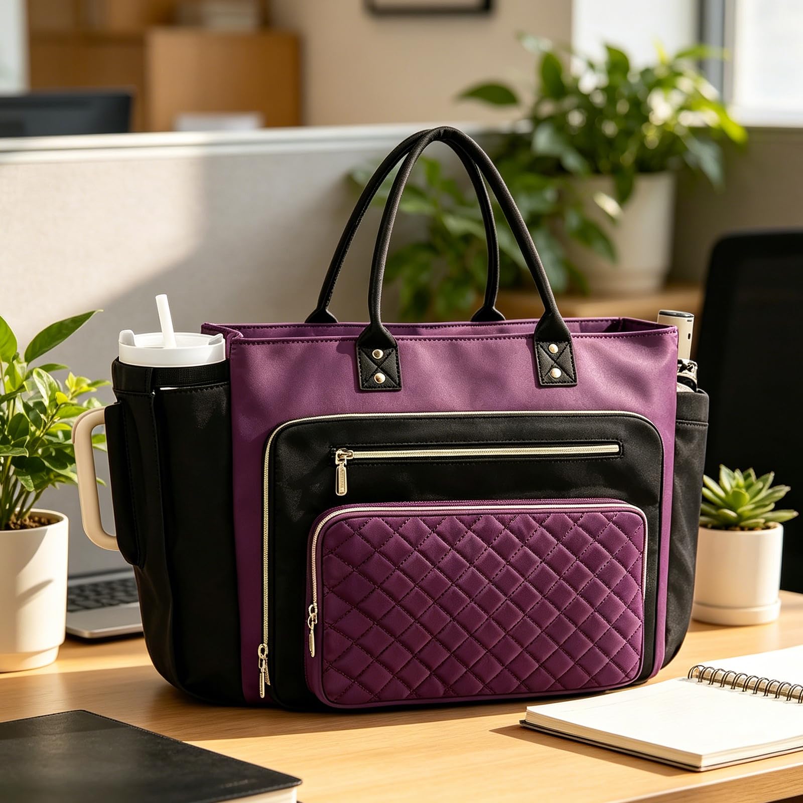 Torba na laptopa ze skóry PU 18,9 cala z dużym uchwytem na kubek