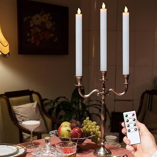 Miniatura 4 de DRomance Velas cónicas blancas sin llama con control remoto y temporizador, paquete de 6 velas LED parpadeantes que funcionan con pilas, luz