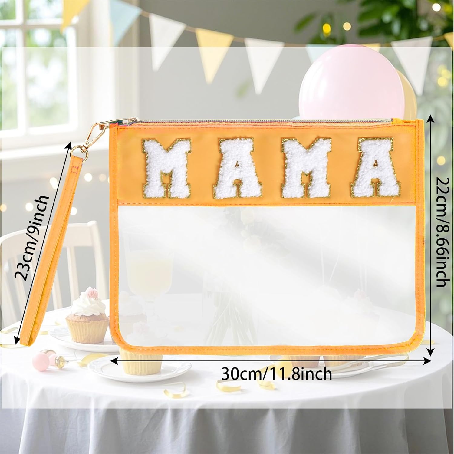 Chenille Letter Bag, Nylon Clear Cosmetic Bag with Zipper, Makeup Travel Pouch for Women Girls Gift (Yellow-MAMA) - Image 3