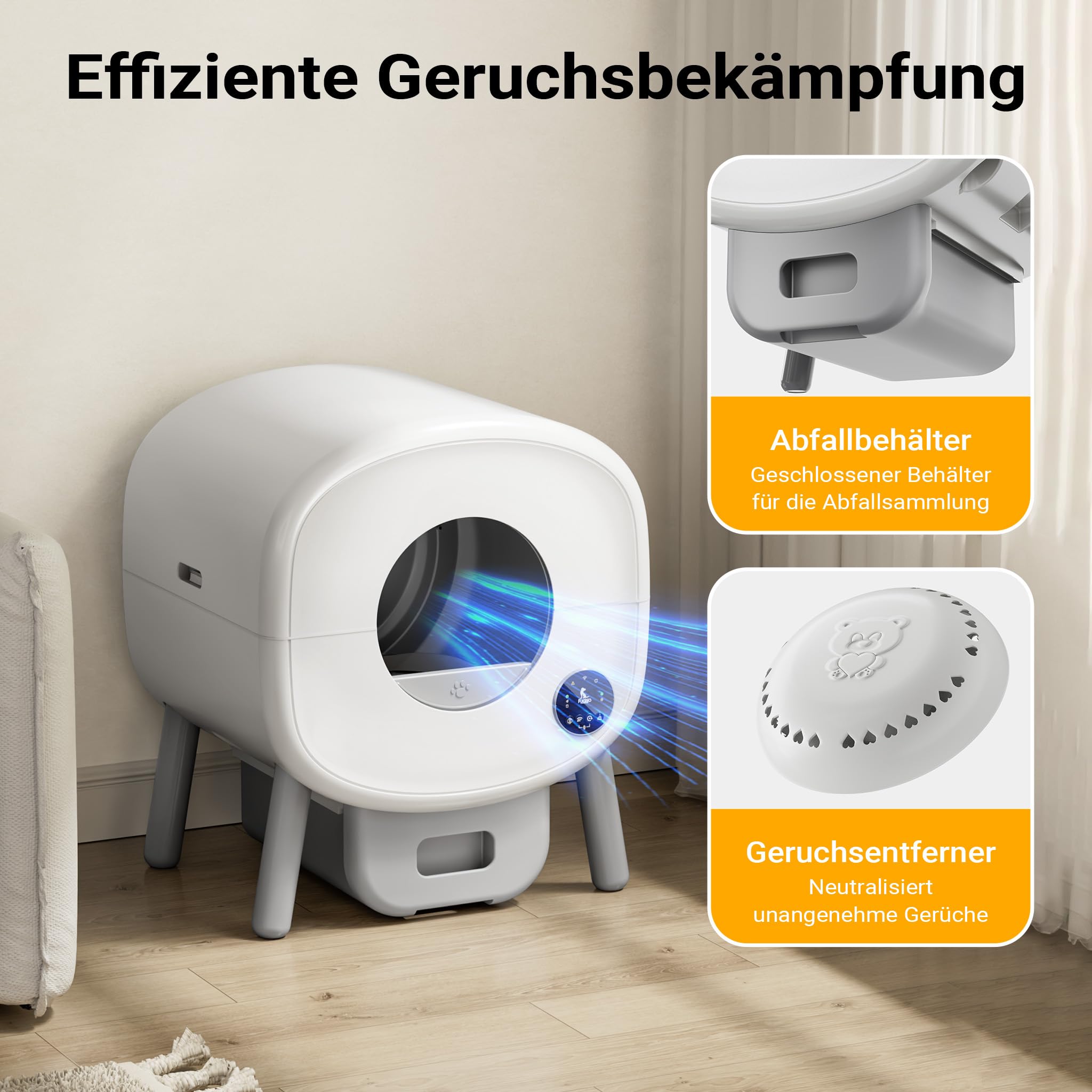 Fudajo Selbstreinigende Katzentoilette 76 L, Katzenklo automatisch 55 x 50 x 66,5 cm, elektrisches Katzen Klo mit App-Steuerung und USB-Anschluss