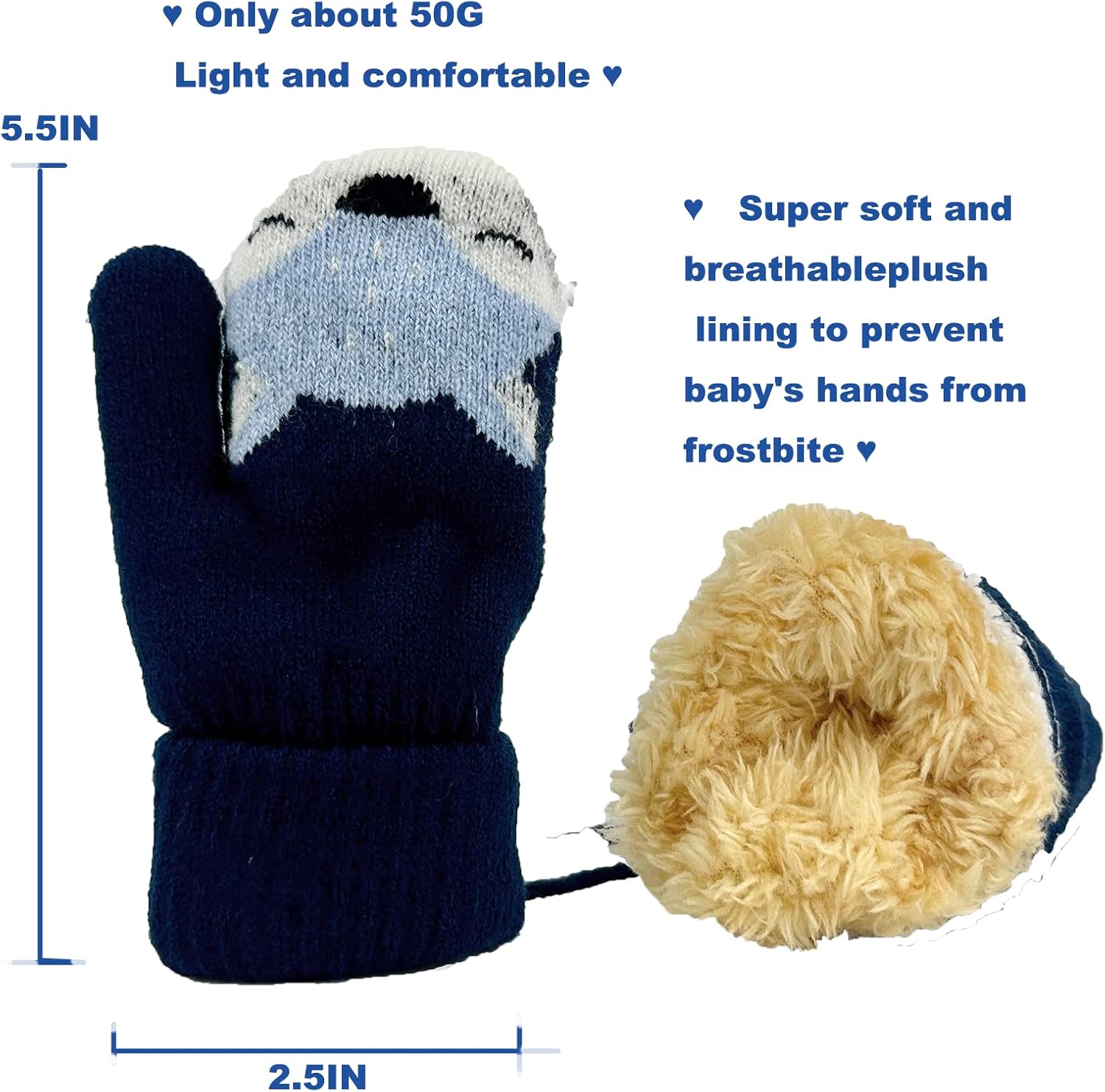 Moufles Hiver Enfant 3-7 Ans Anti-Perte Avec Corde - Gants Polaire Étoiles Lune Mignon Garçon Fille