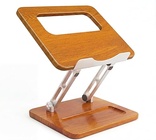 Miniatura 7 de Soporte ergonómico ajustable para laptop, elevador de madera y metal para laptop con disipación de calor hueca, plegable para uso de escritorio,