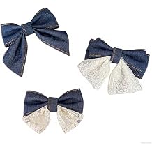 Blue Denim Hair Bow Clips Girls Denim Bowknot Pin Girls Blue Jeans Hair Bow Clips BW27 Set-D