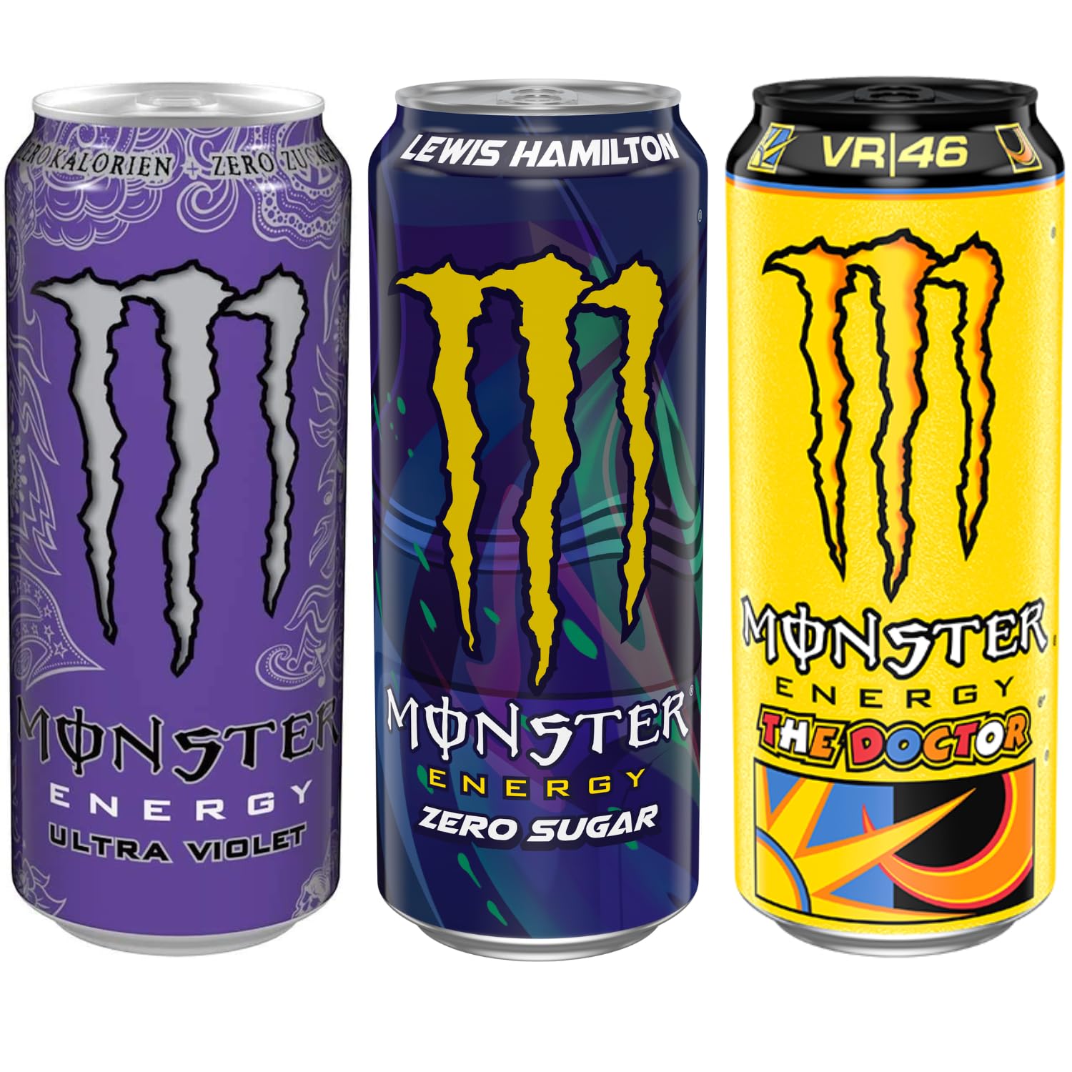 COUGAR Monster Energy eSports Gaming Pack – Limited Edition Lewis Hamilton, The Doctor VR46 & Ultra Violet – Zero Sugar Energy Drinks, 3 Flavors (500ml Each Cans) – Fuel for Gamers & Streamers (IMPORTED-USA)