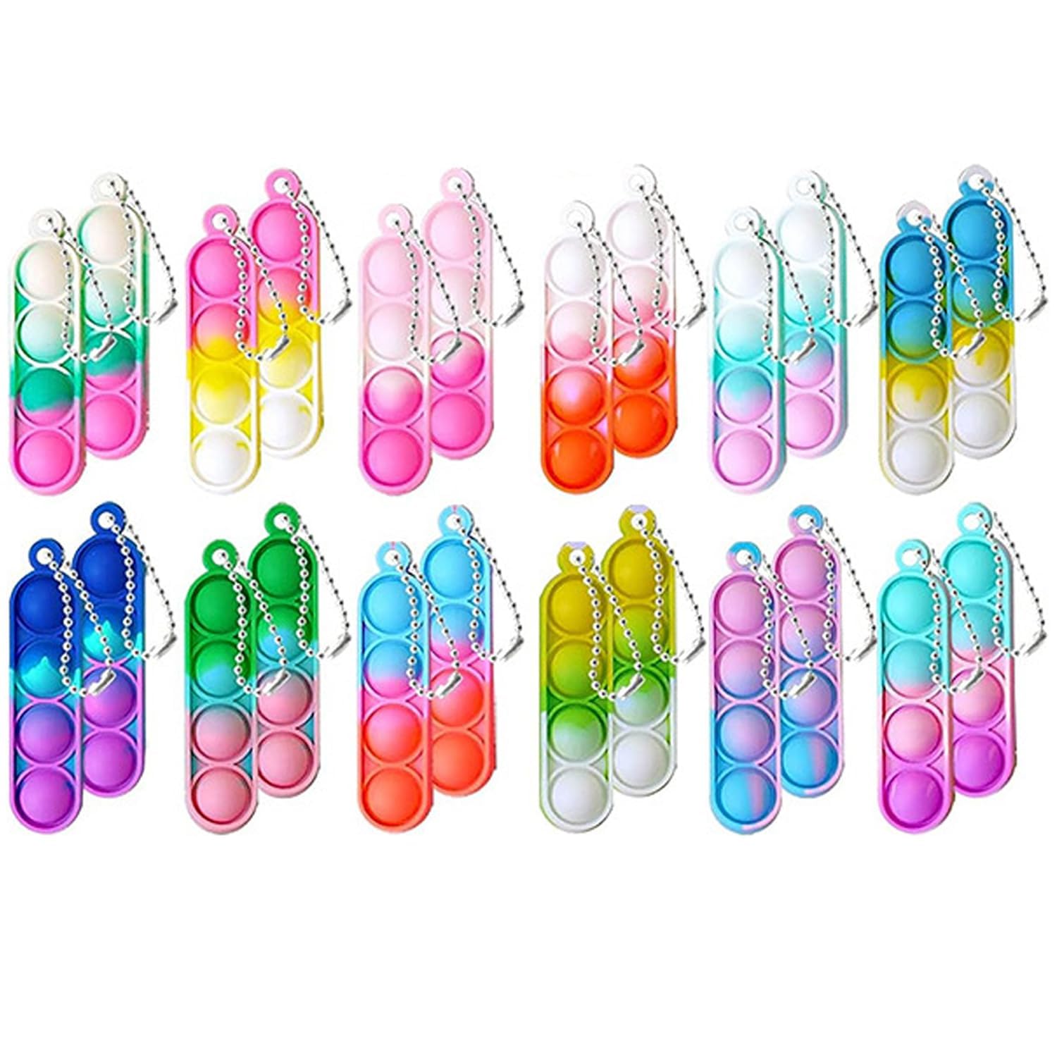 24 Pcs Fidgets Keyring Pop Fidget Thing Adults,Colorful Fidget Keychain