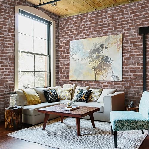 Miniatura 6 de Timeet Papel tapiz de ladrillo gris, papel tapiz de ladrillo de 17.7 x 118.11 pulgadas, autoadhesivo, extraíble, de ladrillo sintético, para