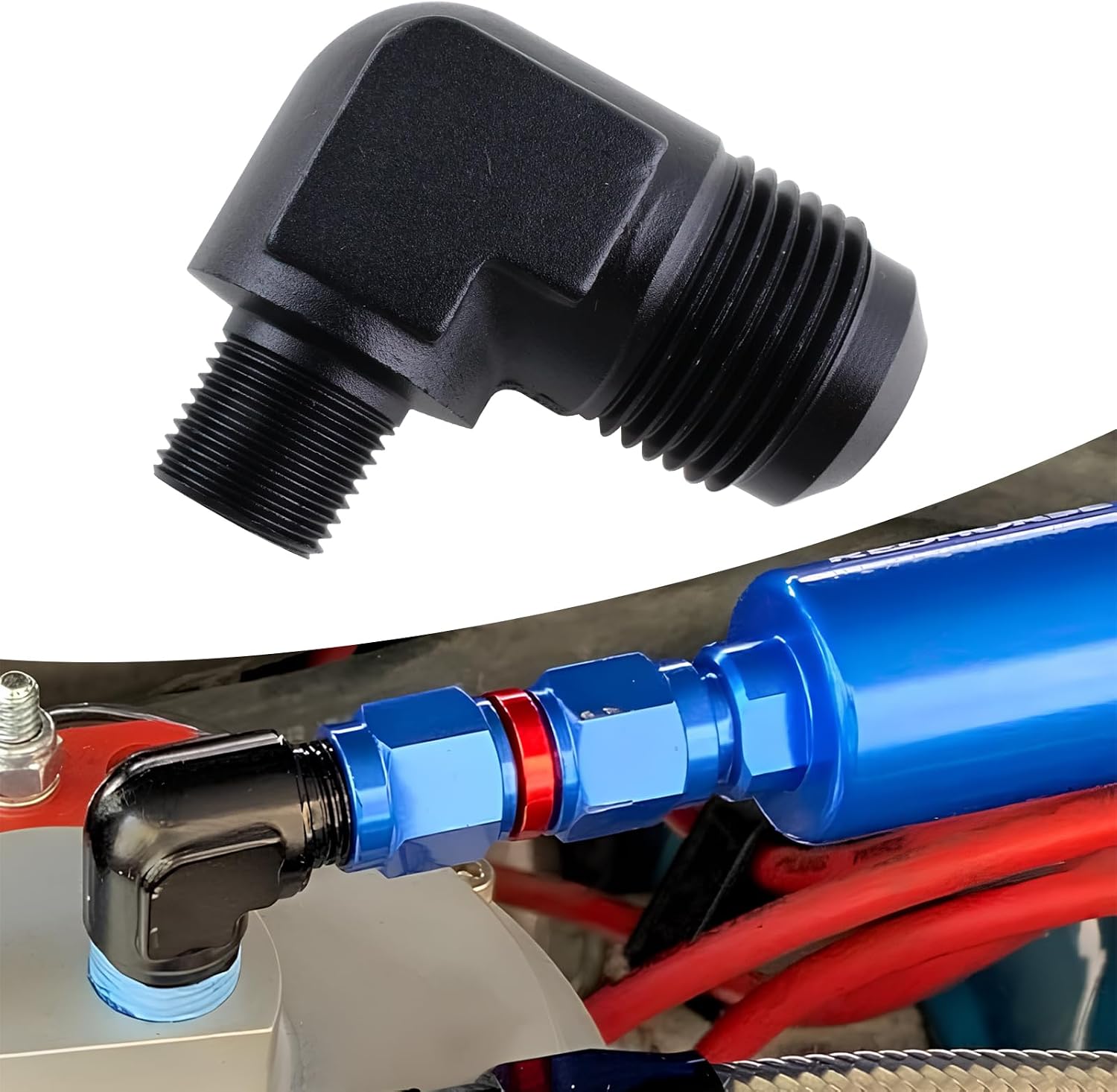 12AN Male Flare to 3/8" NPT Male 90 Degree Fitting Adapter Aluminum Black