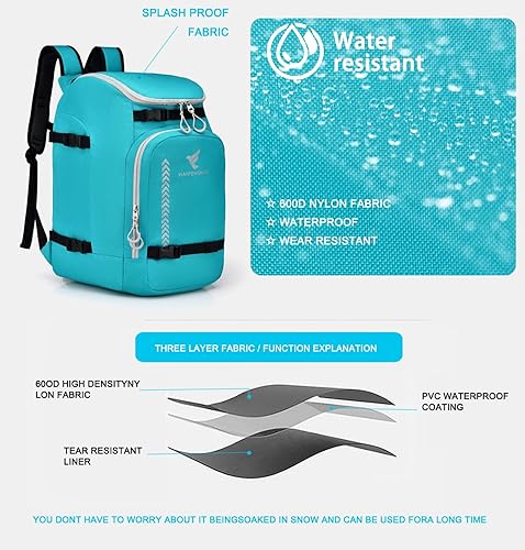 Miniatura 4 de Bolsa para botas de esquí, mochila de viaje impermeable para botas de esquí y snowboard, casco de esquí, gafas, guantes, esquí, snowboard y