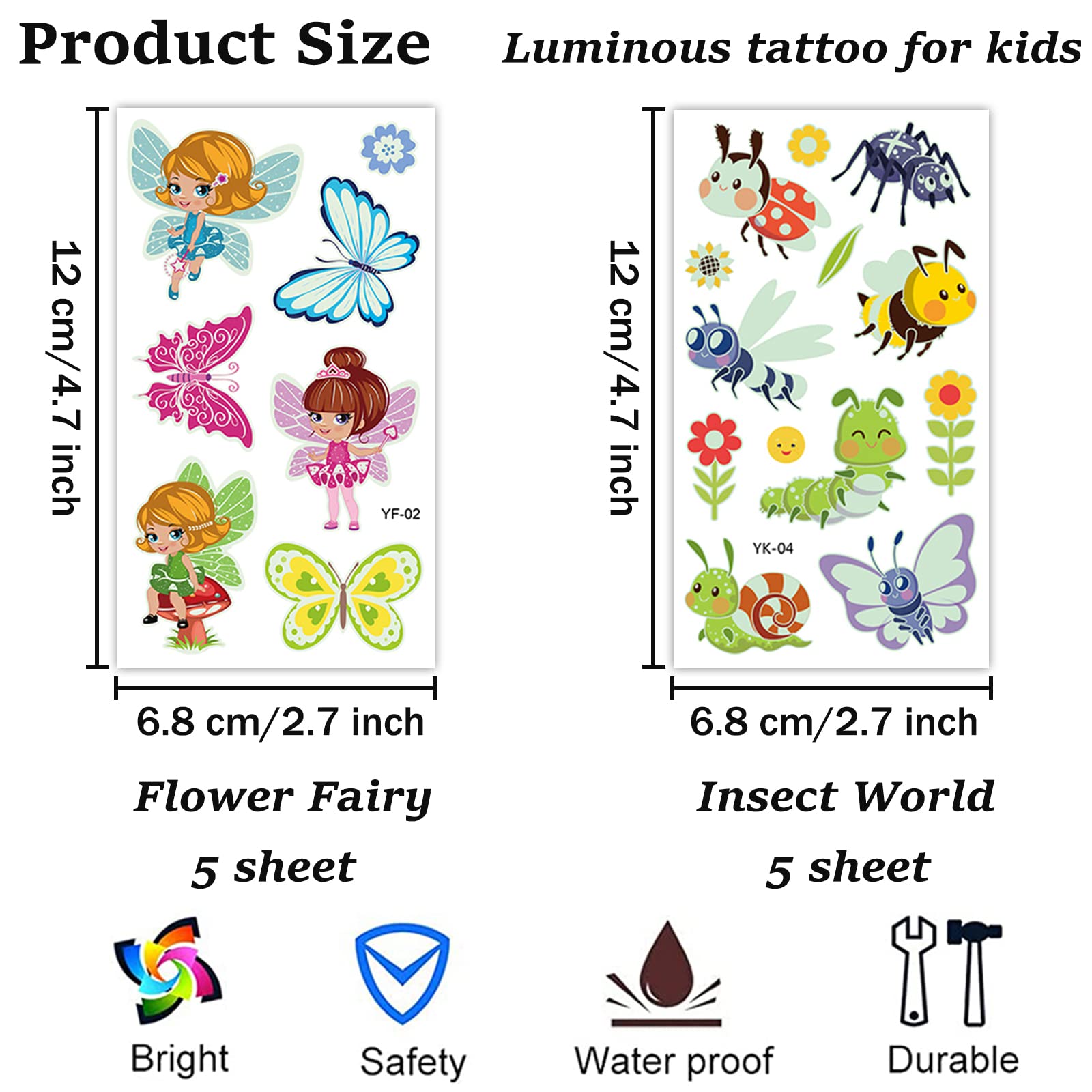 Pack De 10 Tatuajes Temporales Brillantes De Hadas Y Flores Para Niñas – Luminosos En La Oscuridad, Impermeables Y Fáciles De Usar