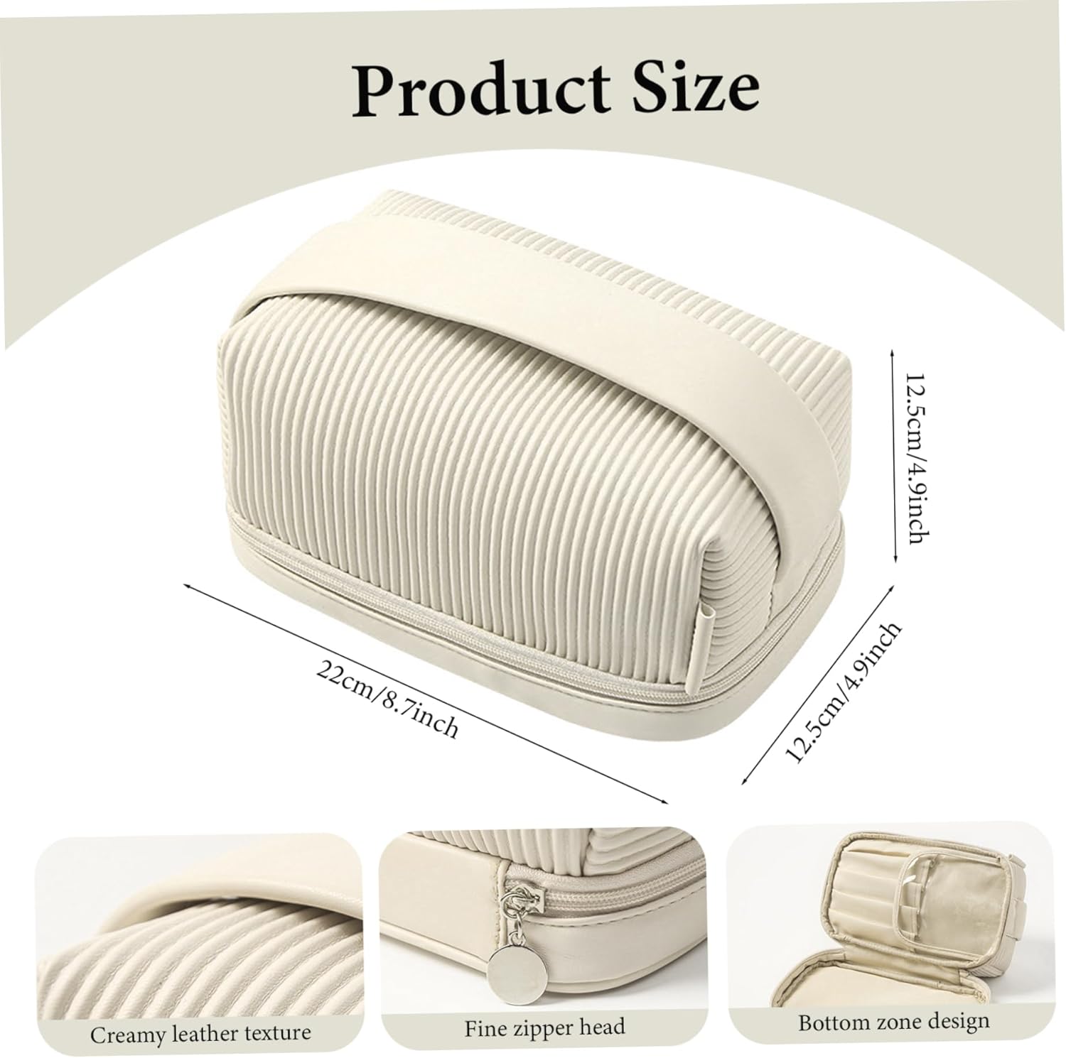 Cosmetic Bags, Leather Makeup Bag Large Double Layer, Makeup Organizer Bag with Brush Area, Portable Toiletry Case for Women, White