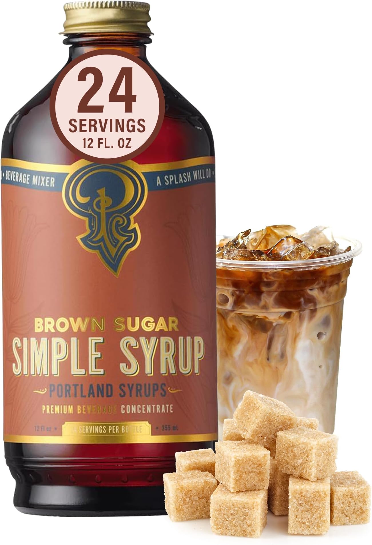 Portland Syrups Brown Sugar Simple Syrup - Drink Mix for Exceptional Cocktails, Simple Syrup for Cocktails, Sugar Syrup for Drinks, Simple Syrup for Coffee, Mocktails, Baking, 12 oz, 24 Servings, Pack of 1