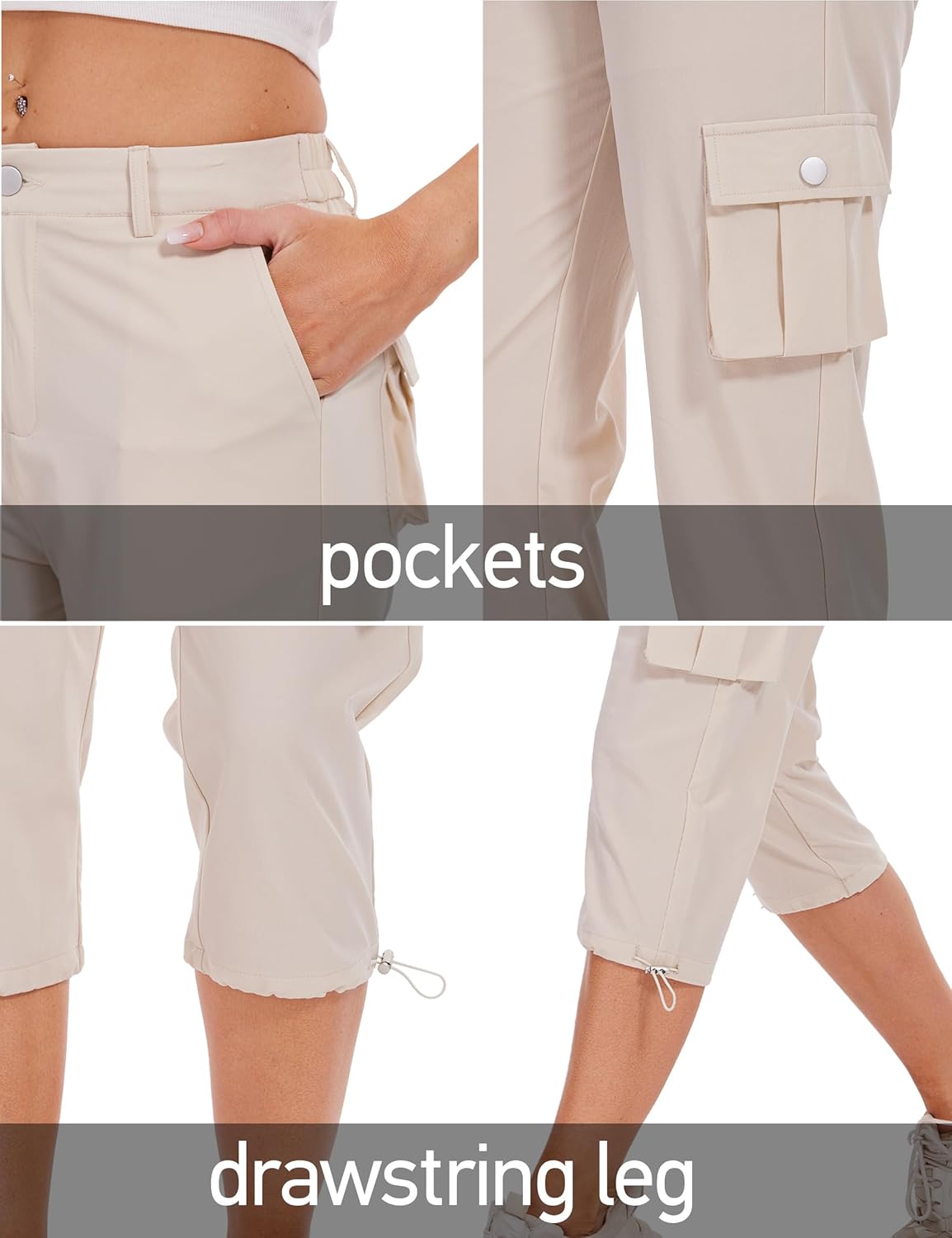 Cargo Capris for Women Hiking Pants Casual Summer Quick Dry Outdoor Travel Pull On Capri with 6 Pockets - Image 6