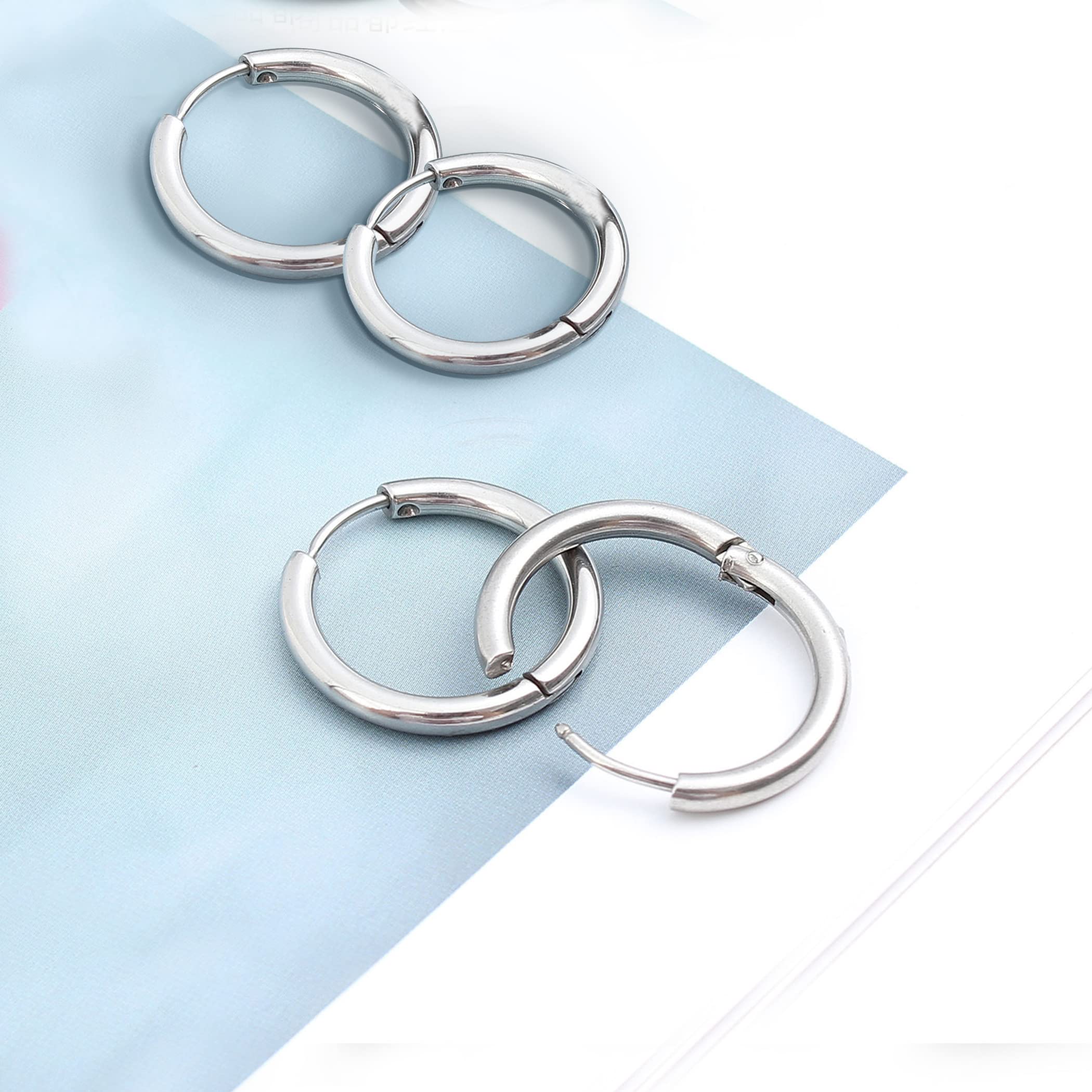 4 paia di orecchini Argento a cerchio per uomini e donne, leggeri, cartilagine, ipoallergenico, 8-14 mm, Acciaio Inossidabile Piccoli