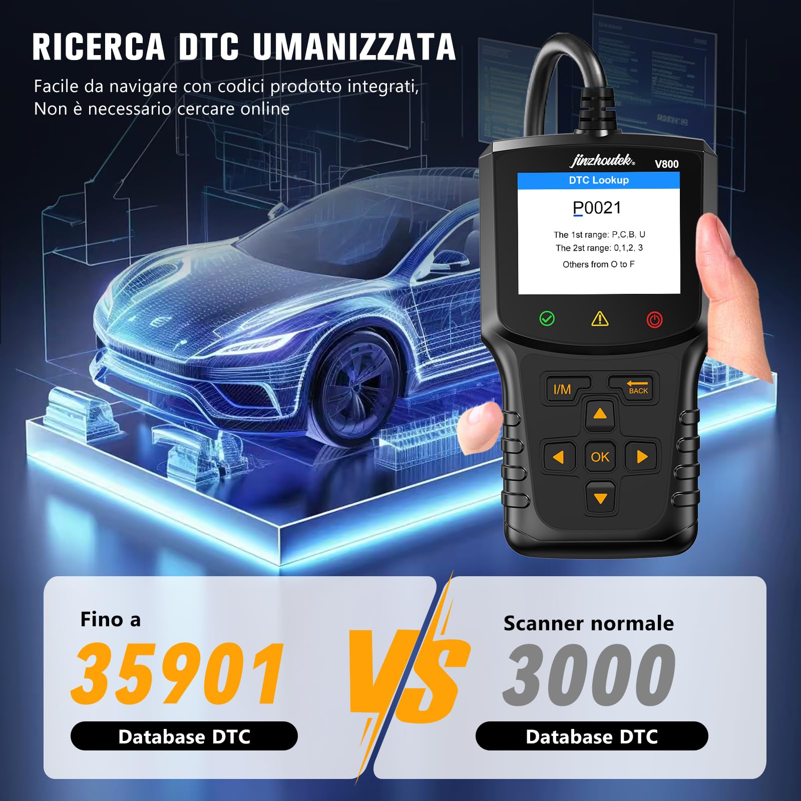 OBD2 Auto Diagnosi OBD Scanner: Diagnostico OBD2 Italiano per Multimarca - Lettore Errore Motore Auto con Funzioni OBD2 - Professionale Diagnostica Compatibile con BMW Ford VW Audi Tutte Veicoli OBDII