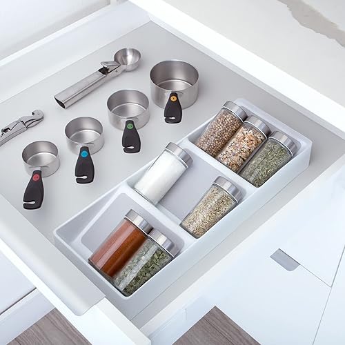 Miniatura 2 de Smart Design Cajón de plástico para especias de 3 secciones, forro y pies antideslizantes, sin BPA, tarros de condimentos, almacenamiento de