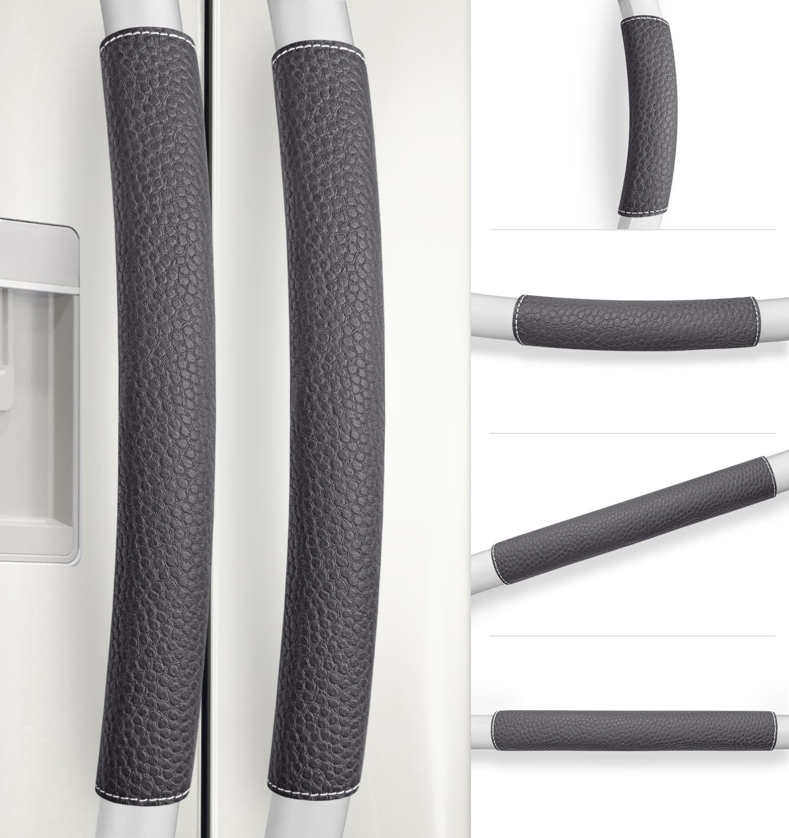 Refrigerator Handle Covers, 6 PCS, Adjustable Appliance Handle Covers, Keep Your Kitchen Clean, Microwave Oven Stove Dishwasher Handle Protector, Non Slip Fridge Handle Cover (Charcoal Black)