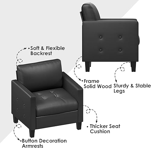 Miniatura 9 de STHOUYN Juego de 2 sillas decorativas, silla de piel sintética negra, sillas modernas de mediados de siglo, acogedora silla de lectura de oficina