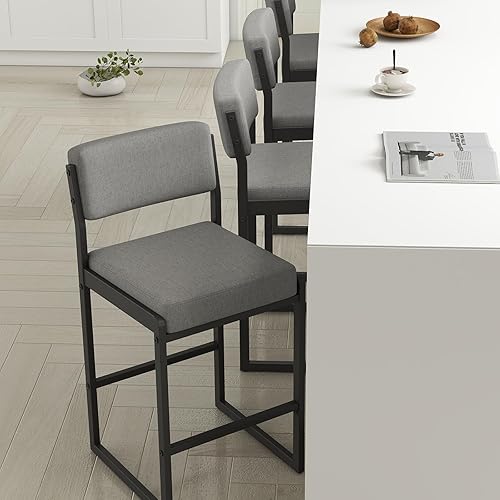 Miniatura 7 de Taburetes de bar modernos con altura de mostrador, sillas de barra de 26 pulgadas de altura con respaldo, taburetes tapizados, taburetes de bar de