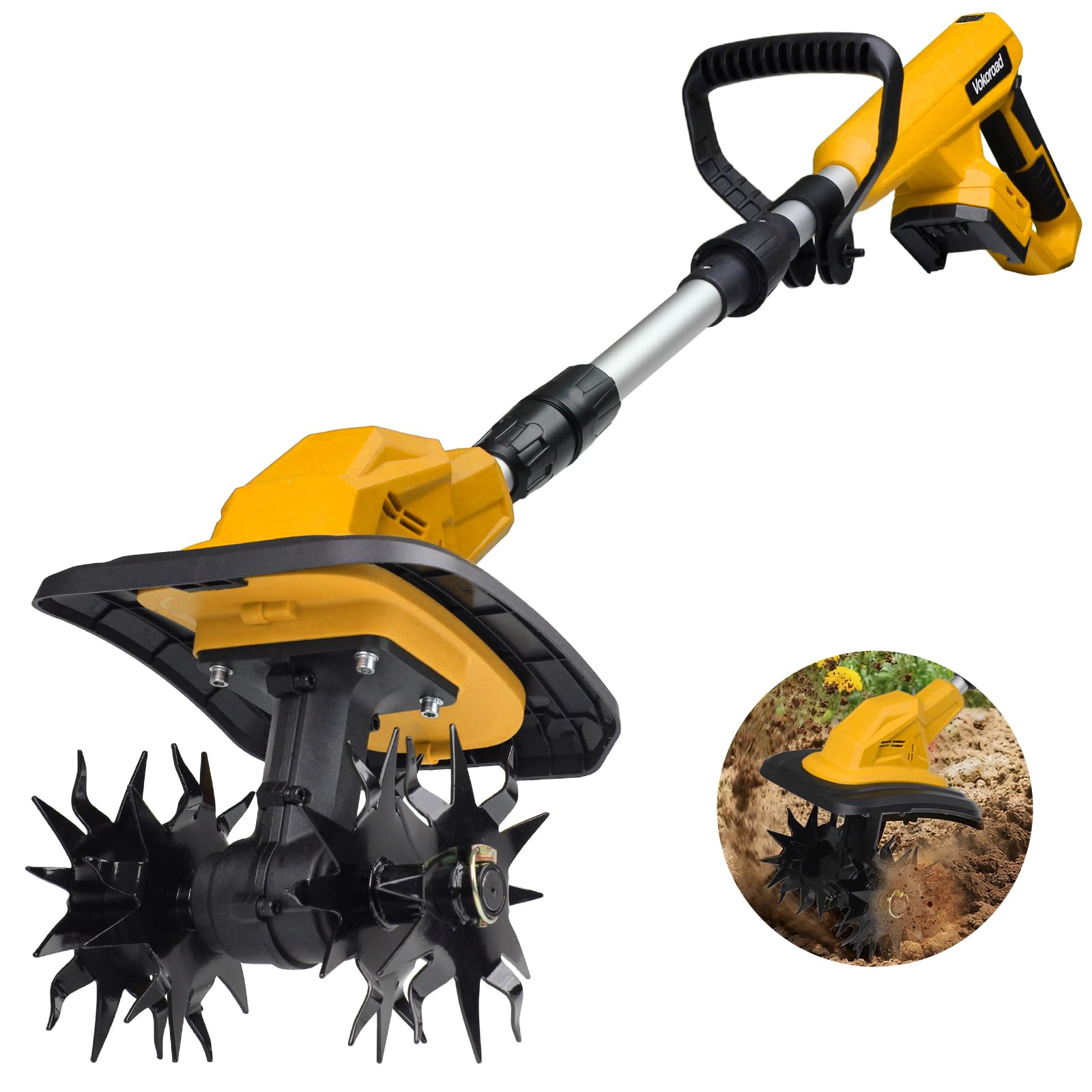Cordless Tiller Cultivator Compatible with Dewalt 20V Max Battery, 360RPM Battery Powered Electric Garden Tiller Cultivator 8" Tilling Width and 6" Depth for Lawn/Gardening/Soil Cultivation(Tool Only)
