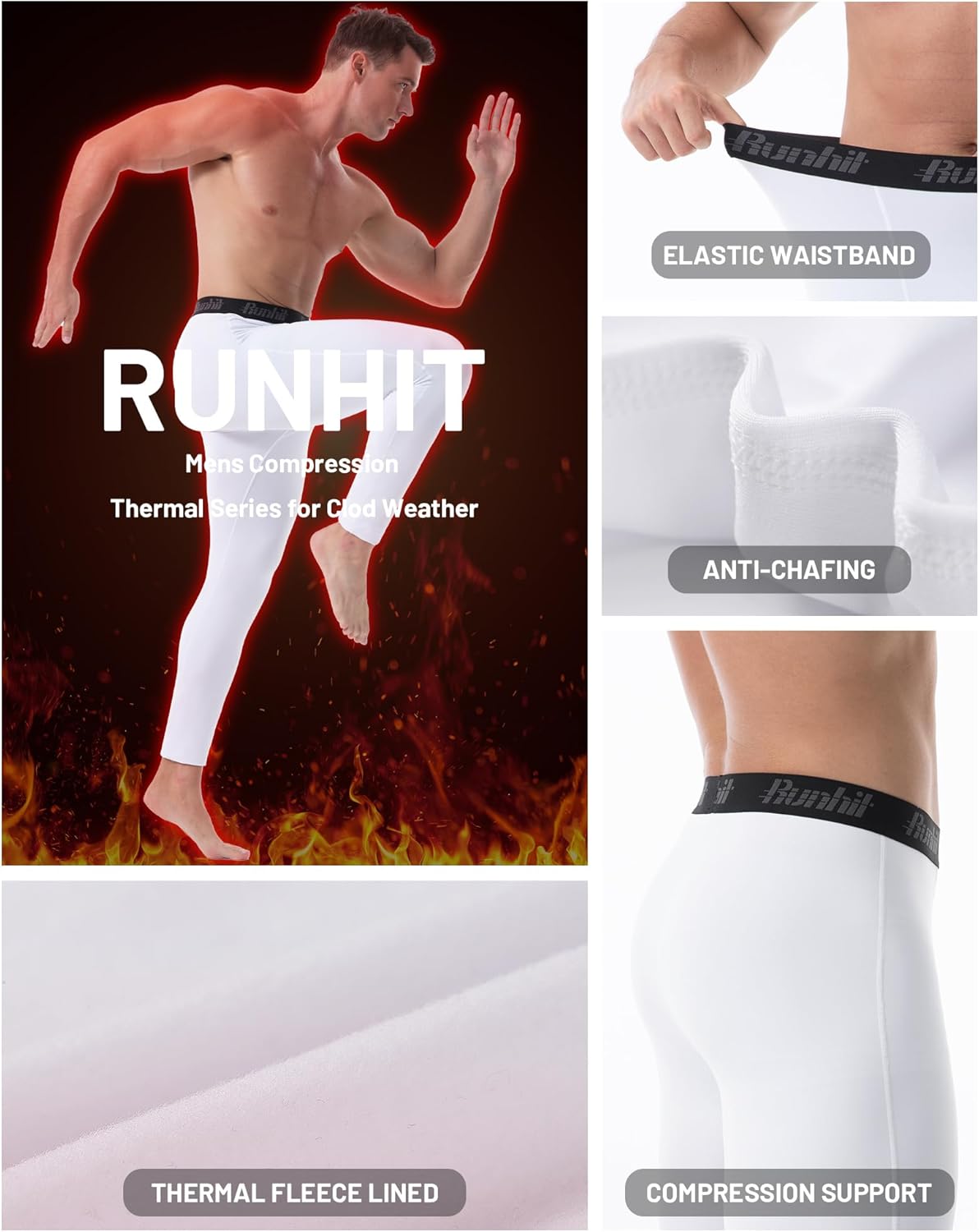 Runhit Men's Thermal Compression Pants Fleece Lined Sports Tights Athletic Leggings Base Layer Bottoms Cold Weather Gear - Image 3