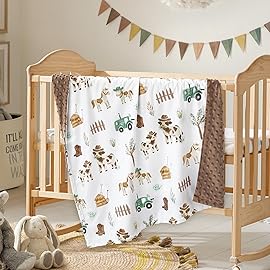 HOMRITAR Cows Baby Blankets for Boys, Super Soft Newborn Nursery Minky Blanket with Double Layer Dotted Backing, Cozy Printed Bed Throw Blanket, Farm Animals 30 x 40 Inch