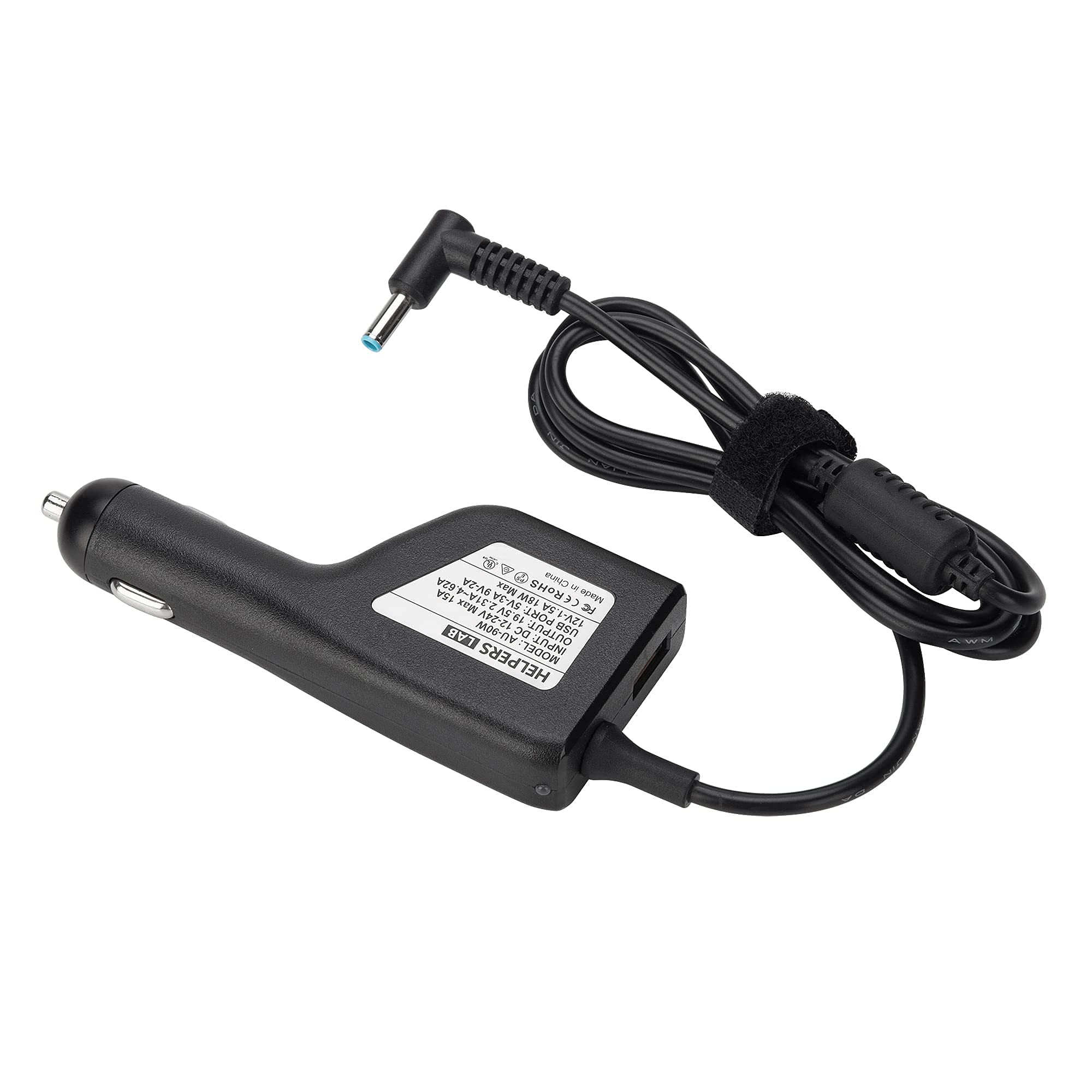 Alimentatore Caricabatterie da Auto per HP Laptop Envy4 Envy6 EliteBook TouchSmart Folio Pavilion Stream Spectre Zbook chromebook 19,5V 3,33A 65W Connettore Blu,con porta USB QC3.0