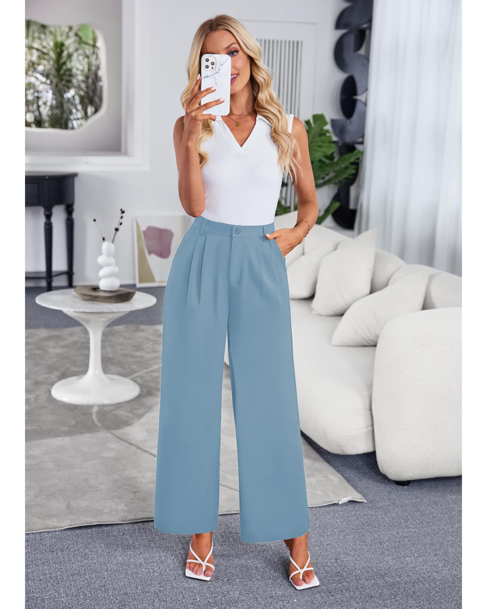 GRAPENT Pantalones de pierna ancha para mujer, para trabajo, negocios, informales, de cintura alta, elegantes, pantalones fluidos para la oficina