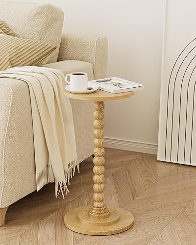 Miniatura 9 de Masupu Mesa auxiliar redonda, mesa auxiliar pequeña para espacios pequeños, mesa de bebida con pedestal con patas de madera maciza para sala de