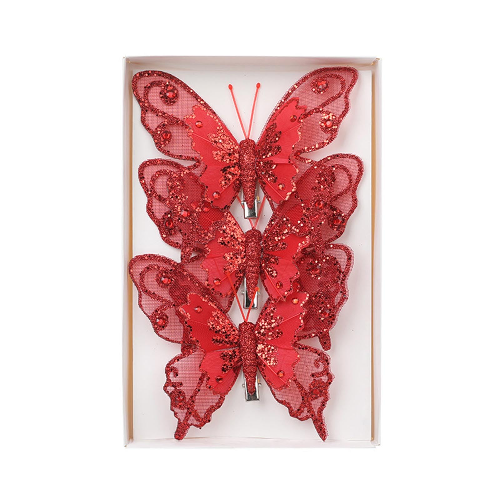 yanwuwa Stylish Holiday Butterfly Ornament Delicate Butterfly Christmas Hanging Decorations With Clip For Tree And Wreath
