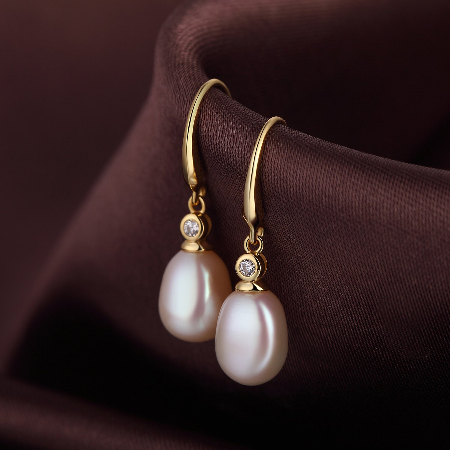 18 Karat Weiß Vergoldet Perlen Ohrringe Damen 10MM Süßwasserperlen 925 Sterling Silber Schmuck Geschenk für Damen