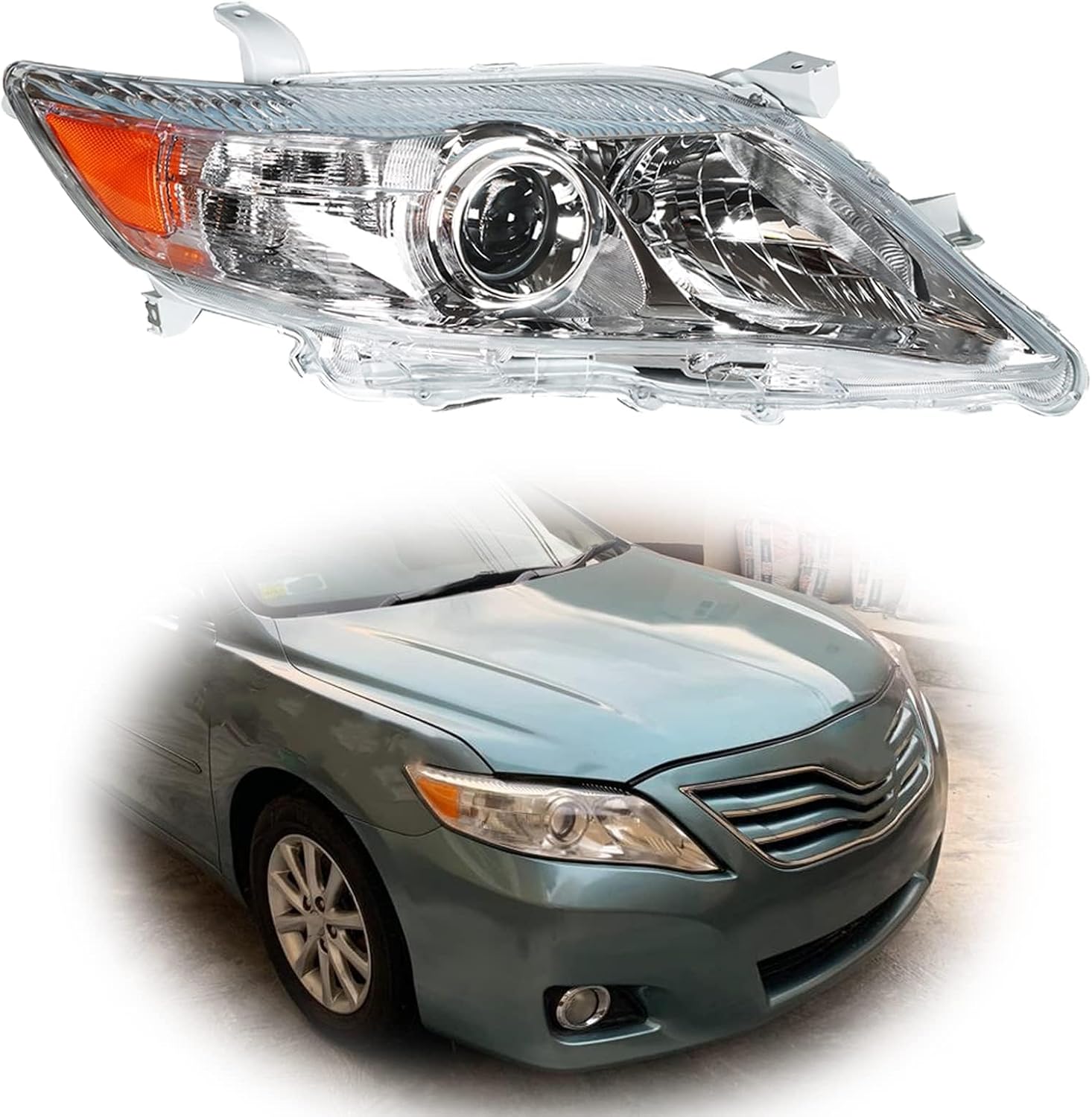 RH Chrome Headlight Assembly Passenger Side Right Headlamps Replacement for Camry 2010 2011 Projector TO25031951 81110-06520