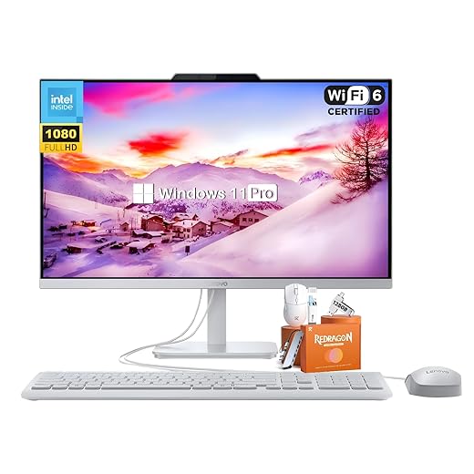 Lenovo A100 All-in-One Desktop PC, 23.8" Full HD (1920x1080) IPS Screen, Intel N100 CPU, 16 GB RAM, 512 GB SSD, Windows 11 Pro, Integrated Graphics, Wi-Fi 6, Bluetooth, HDMI-Out, Business & Home Use
