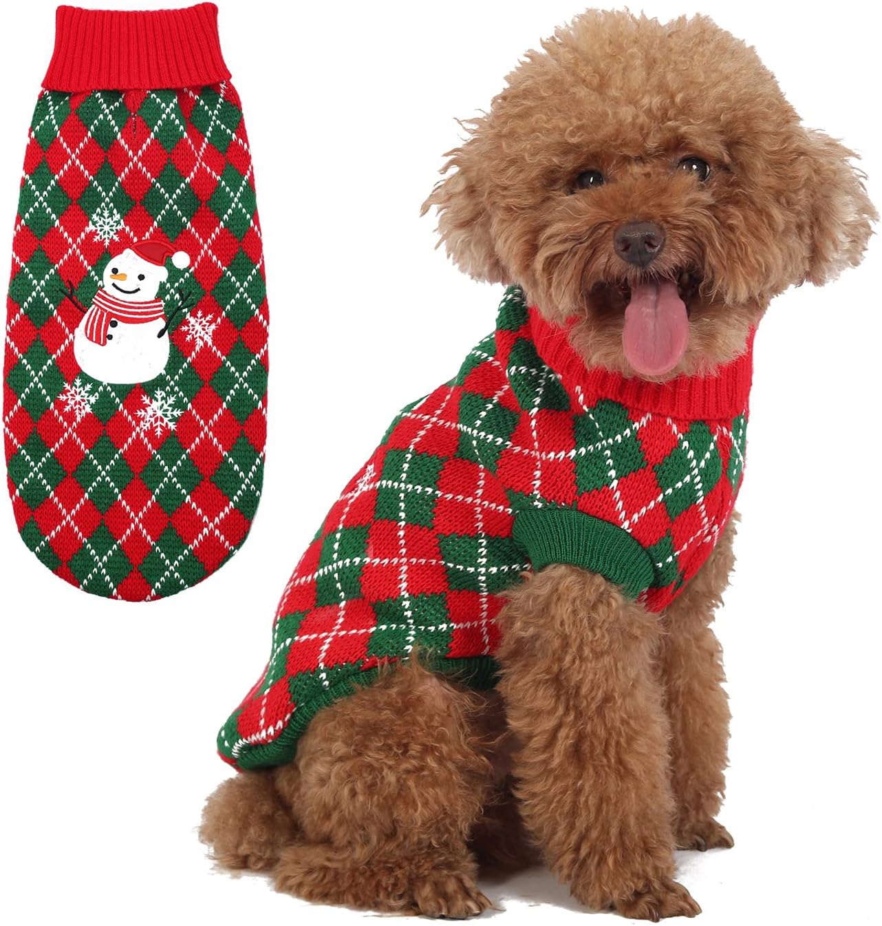 Dog Sweater for Christmas Pet Plaid Snowman Knitwear Dog Holiday Sweaters Fall Winter Warm Clothes for Puppies and Cats