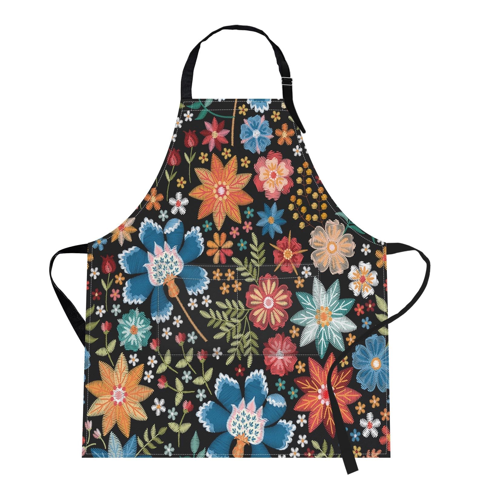 Britimes Apron Home Kitchen Cooking Baking Gardening for Women Men With Pockets Colorful Floral Flower Botanical Summer Vintage 32x28 inch